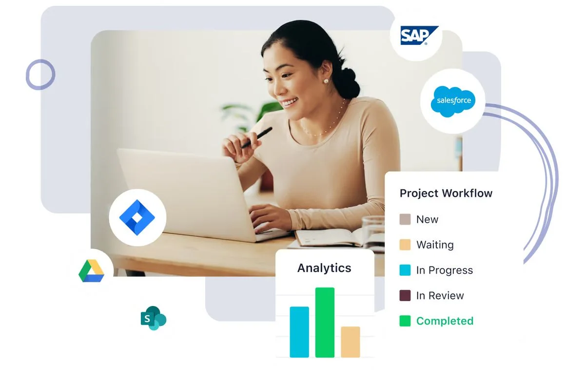 A team member working in TaskPlus+ with connected tools