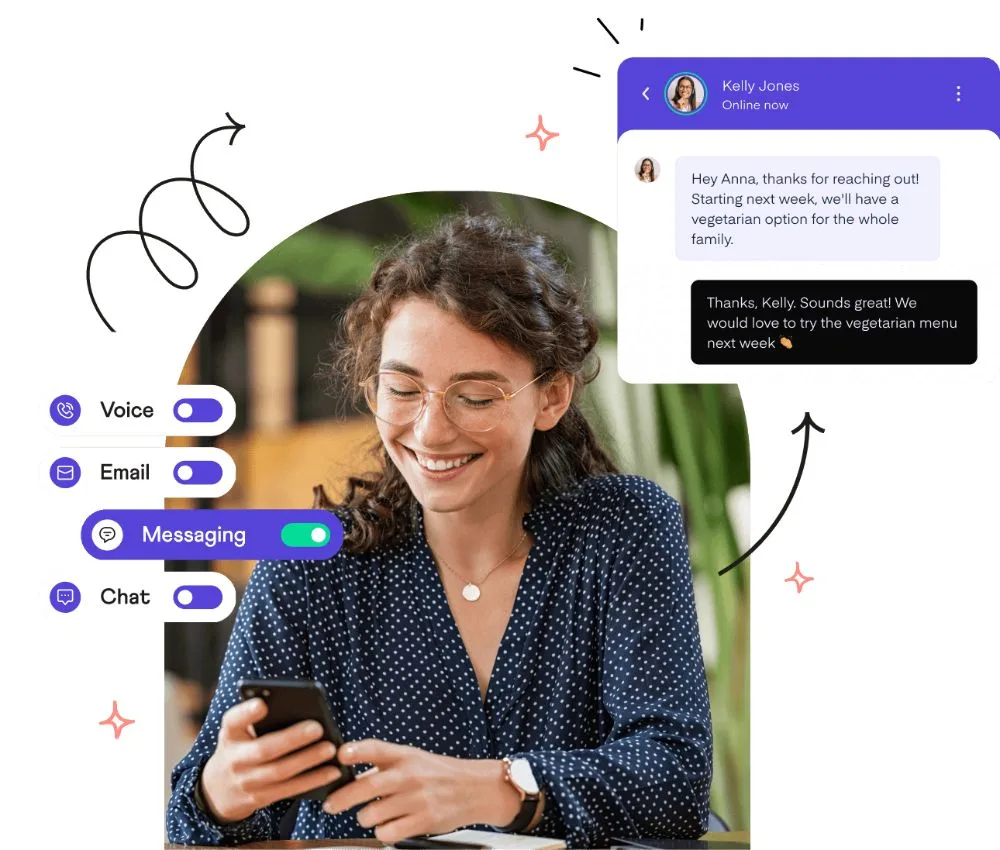 Team member replying to a message on her phone